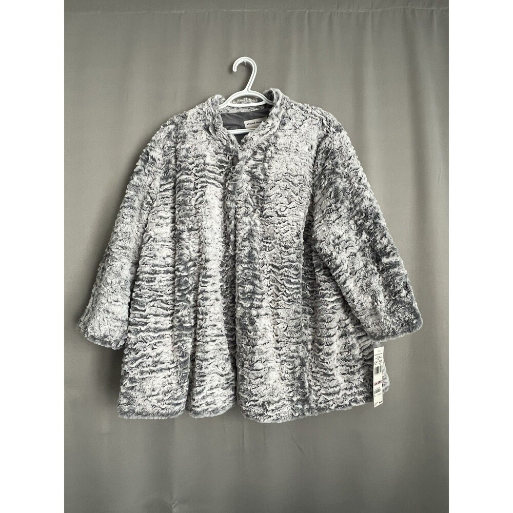 Alfred Dunner Women's Gray Faux Fur 3/4 Sleeve Swing Jacket Size 22W NWT